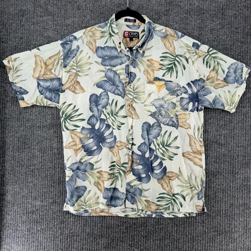 Vintage Chaps Ralph Lauren linen blend tropical shirt short sleeve button up L
